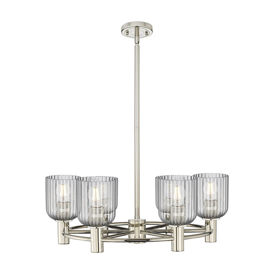 Innovations Crown Point 25in 6-Light Chandelier | Industrial Polished Nickel and Light Smoke Glass | Dining Room | Model 434-6CR-PN-G559-5SM