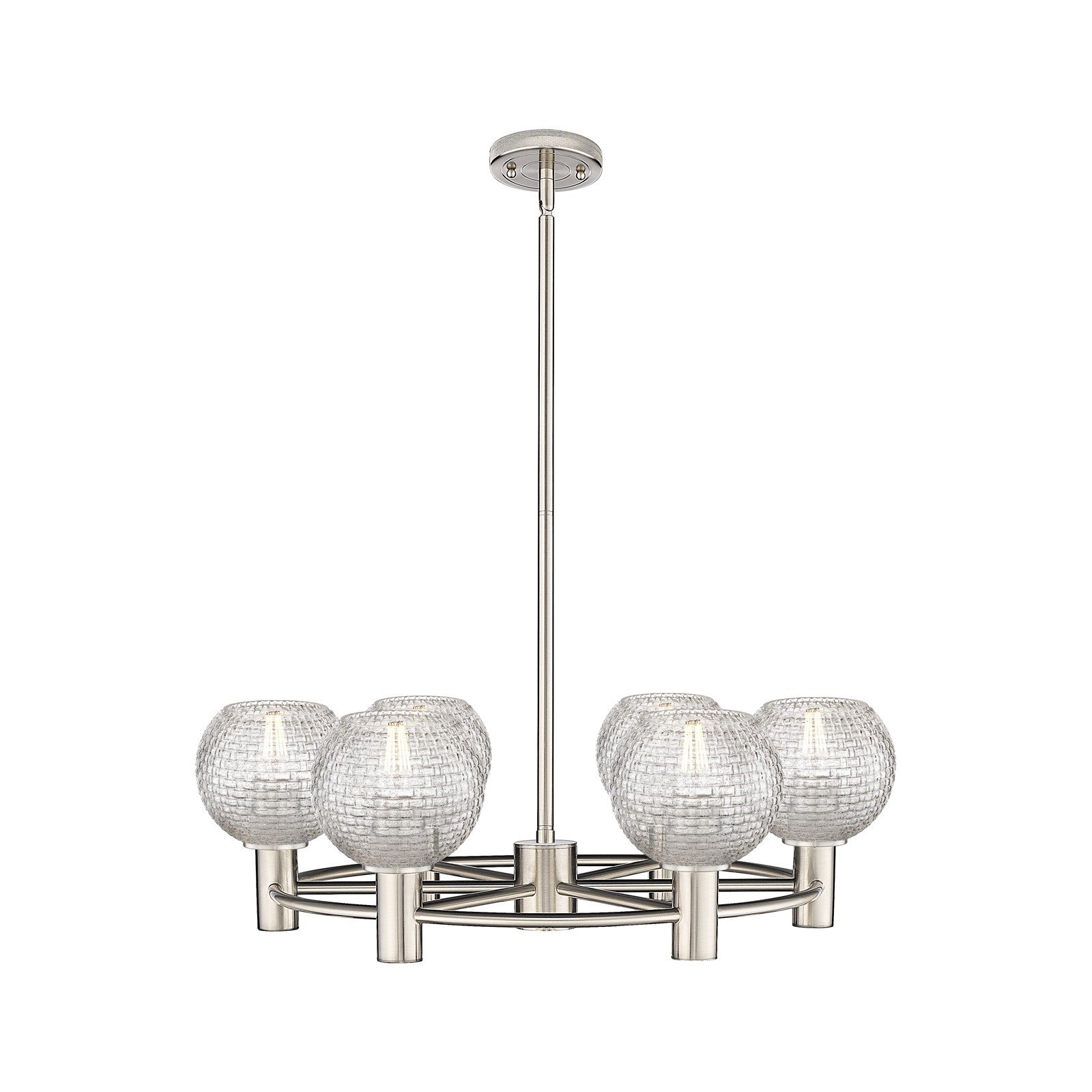Innovations Athens 26in 6-Light Chandelier | Industrial Satin Nickel and Clear Basket Weave Glass | Dining Room & Foyer | Model 434-6CR-SN-G122C-6CL