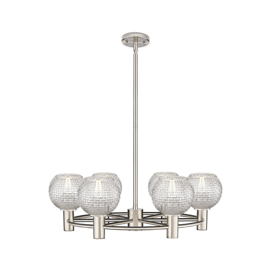 Innovations Athens 26in 6-Light Chandelier | Industrial Satin Nickel and Clear Basket Weave Glass | Dining Room & Foyer | Model 434-6CR-SN-G122C-6CL