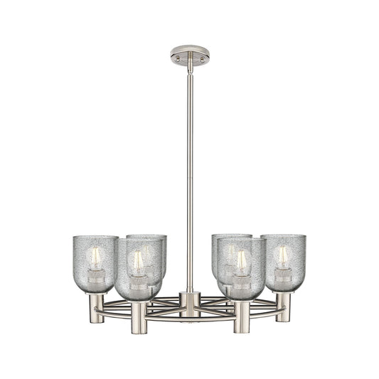 Innovations Caledonia 25in 6-Light Chandelier | Industrial Satin Nickel and Charcoal Glass | Dining Room & Kitchen Island | Model 434-6CR-SN-G257