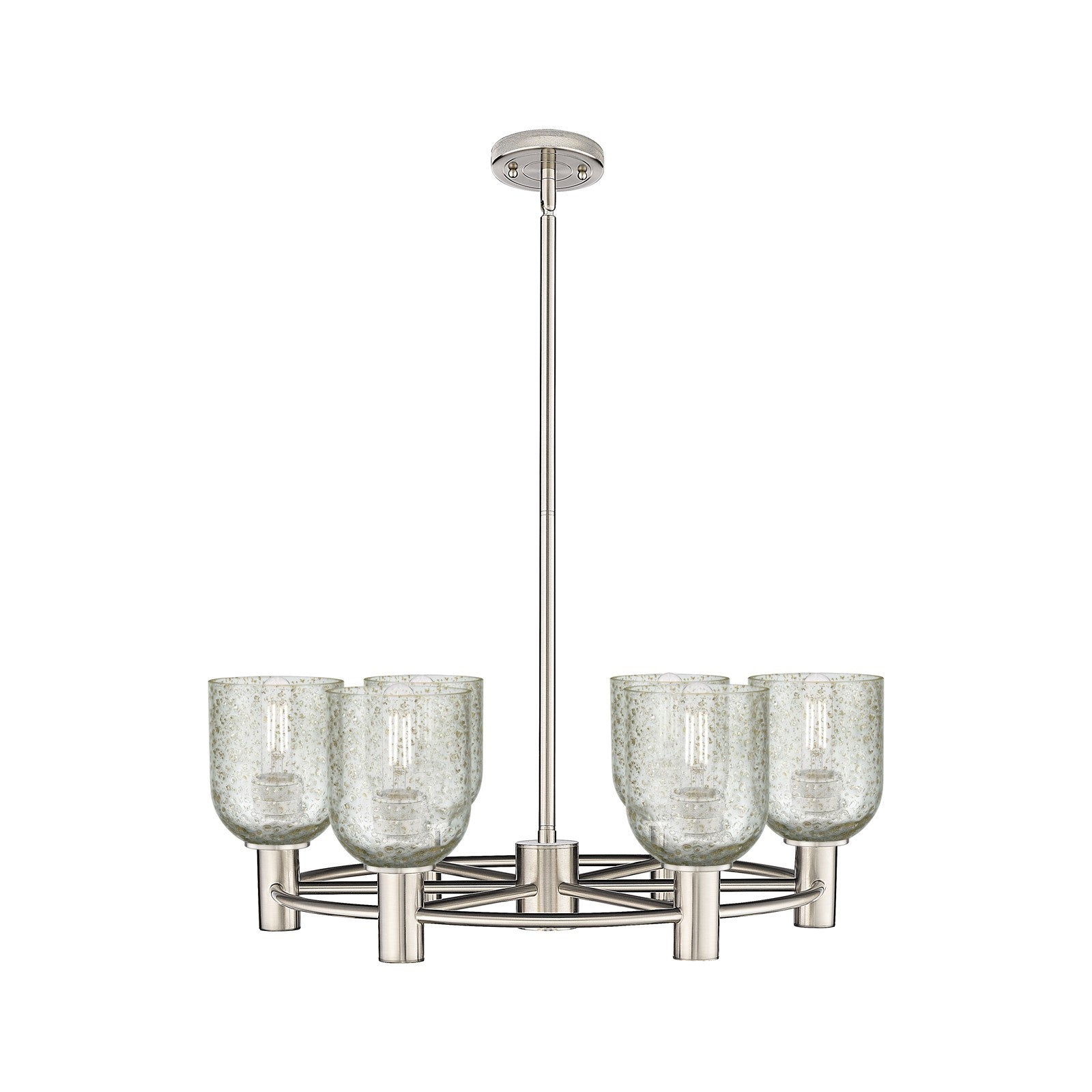 Innovations Caledonia 25in 6-Light Chandelier | Industrial Satin Nickel and Mica Glass | Dining Room & Kitchen Island | Model 434-6CR-SN-G259