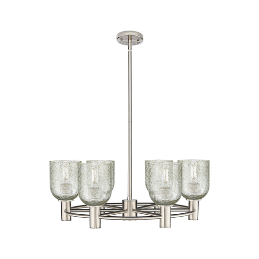 Innovations Caledonia 25in 6-Light Chandelier | Industrial Satin Nickel and Mica Glass | Dining Room & Kitchen Island | Model 434-6CR-SN-G259