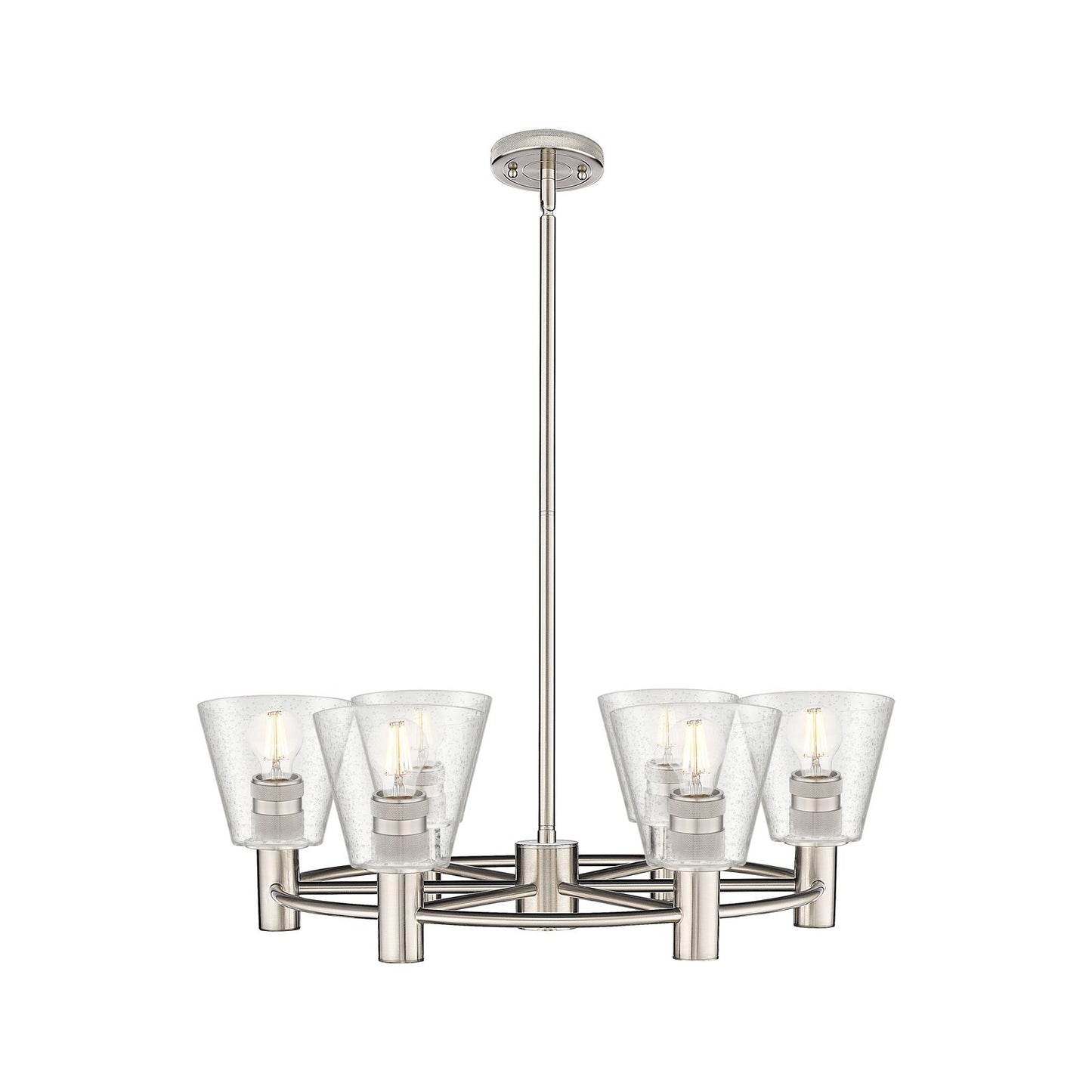Innovations Caton 26in 6-Light Chandelier | Industrial Satin Nickel and Frosted Glass | Dining Room & Foyer | Model 434-6CR-SN-G454