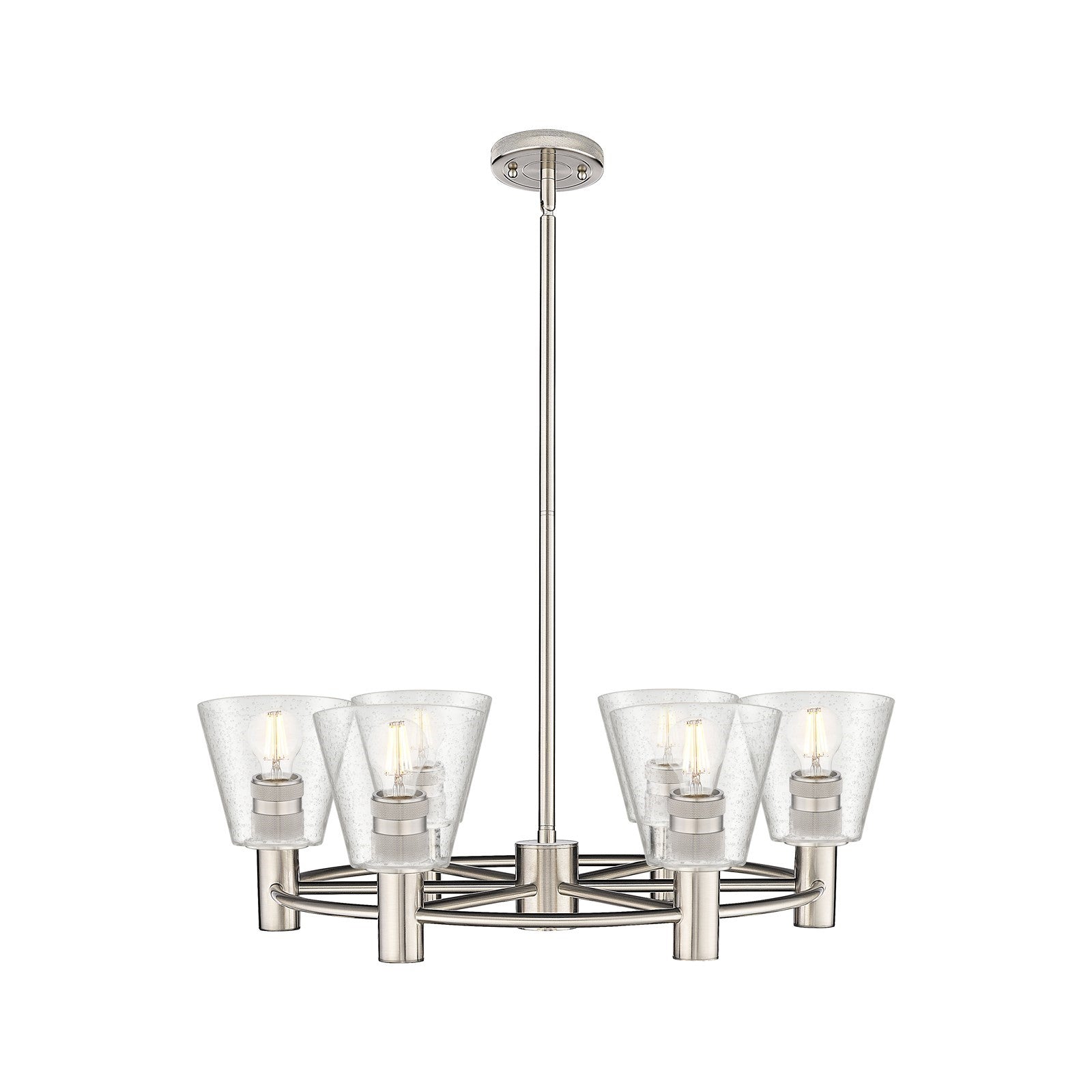 Innovations Caton 26in 6-Light Chandelier | Industrial Satin Nickel and Frosted Glass | Dining Room & Foyer | Model 434-6CR-SN-G454