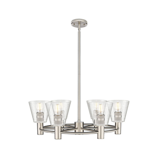 Innovations Caton 26in 6-Light Chandelier | Industrial Satin Nickel and Frosted Glass | Dining Room & Foyer | Model 434-6CR-SN-G454