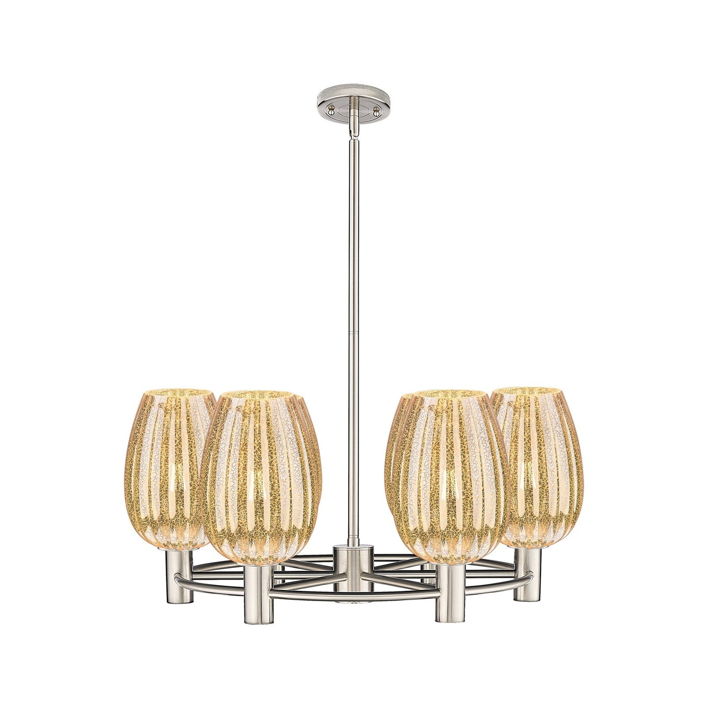 Innovations Preston Flute 26in 6-Light Chandelier | Industrial Satin Nickel and Mercury Glass | Kitchen Island & Dining | Model 434-6CR-SN-G457-6ME