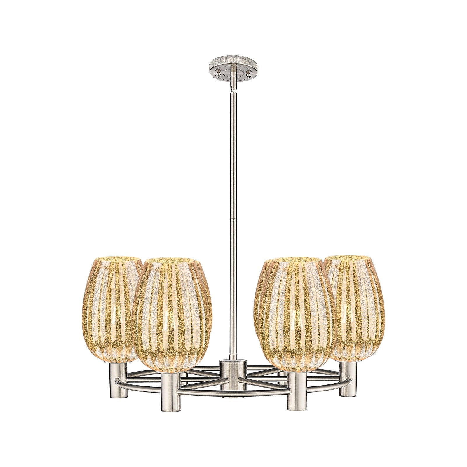 Innovations Preston Flute 26in 6-Light Chandelier | Industrial Satin Nickel and Mercury Glass | Kitchen Island & Dining | Model 434-6CR-SN-G457-6ME