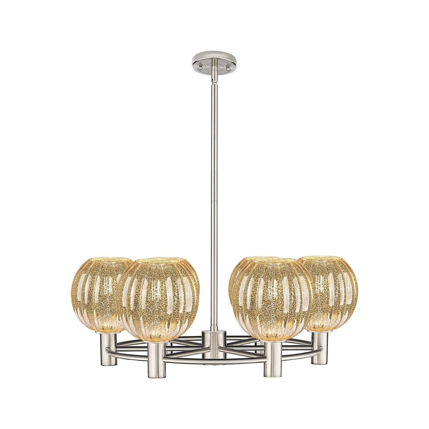 Innovations Preston Globe 27in 6-Light Chandelier | Industrial Satin Nickel and Mercury Glass | Kitchen Island & Dining | Model 434-6CR-SN-G458-7ME
