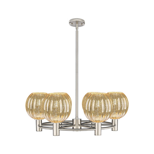 Innovations Preston Globe 27in 6-Light Chandelier | Industrial Satin Nickel and Mercury Glass | Kitchen Island & Dining | Model 434-6CR-SN-G458-7ME