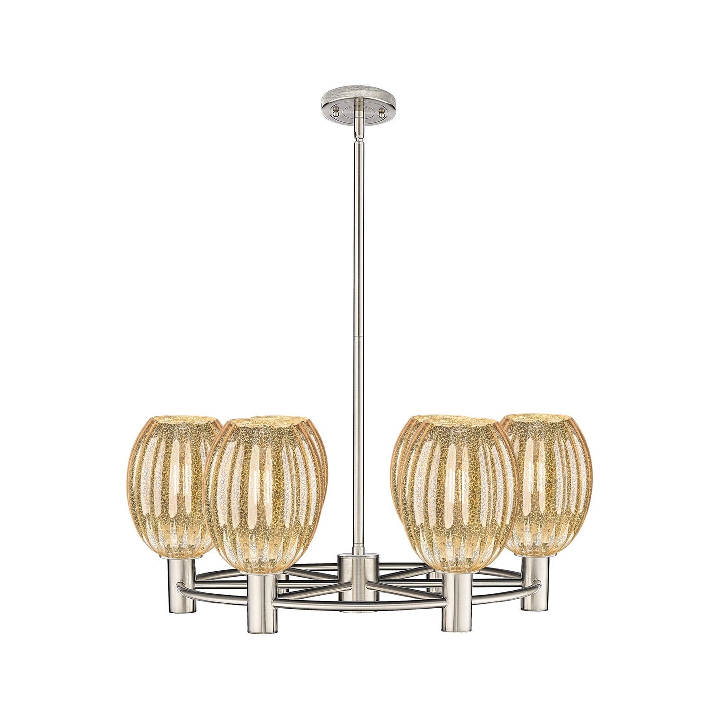 Innovations Preston Bulb 26in 6-Light Chandelier | Industrial Satin Nickel and Mercury Glass | Dining Room & Kitchen | Model 434-6CR-SN-G459-6ME