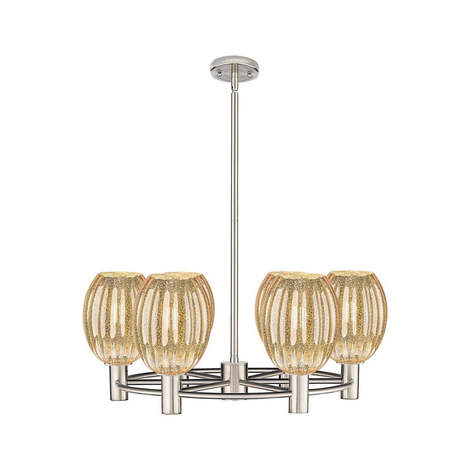 Innovations Preston Bulb 26in 6-Light Chandelier | Industrial Satin Nickel and Mercury Glass | Dining Room & Kitchen | Model 434-6CR-SN-G459-6ME