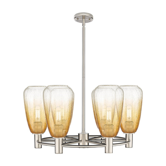 Innovations Brookhaven Almond 26in 6-Light Chandelier | Industrial Satin Nickel and Amber Glass | Dining Room & Kitchen | Model 434-6CR-SN-G480-6AM