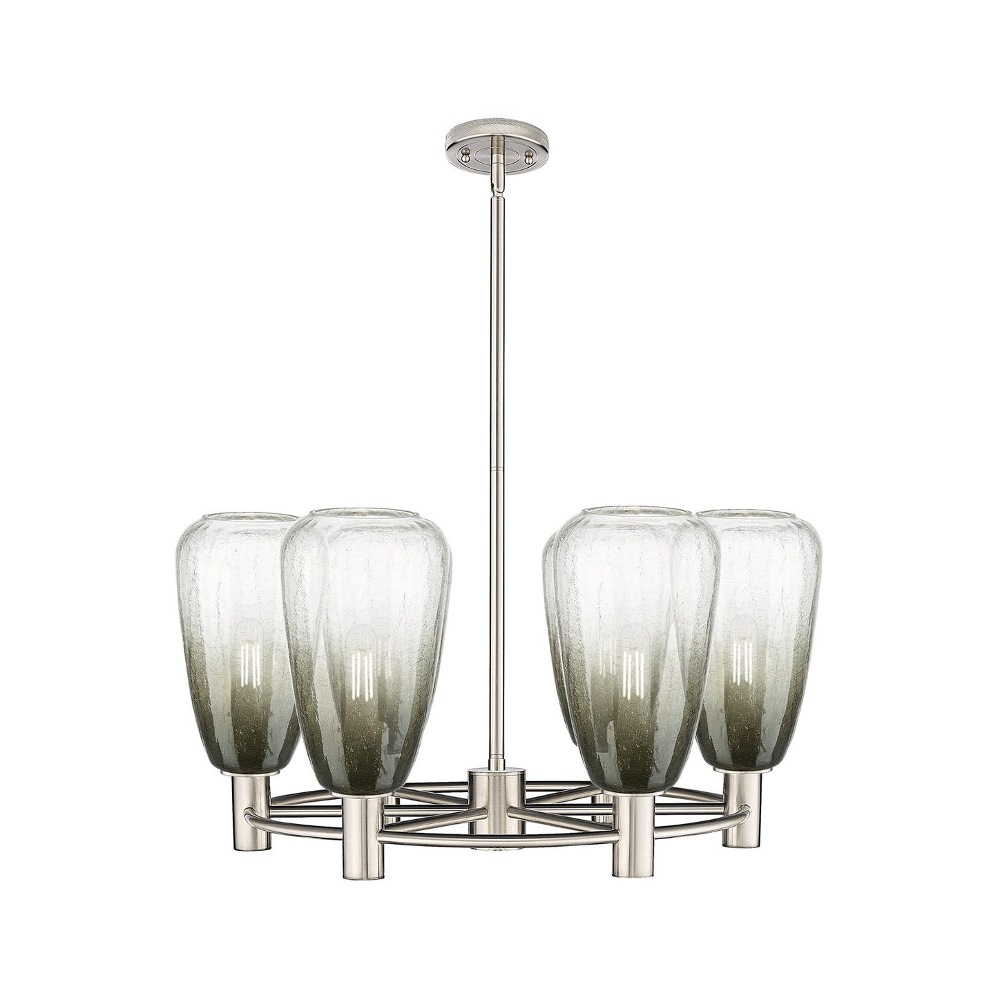 Innovations Brookhaven Almond 26in 6-Light Chandelier | Industrial Satin Nickel and Slate Glass | Dining Room & Kitchen | Model 434-6CR-SN-G480-6SL