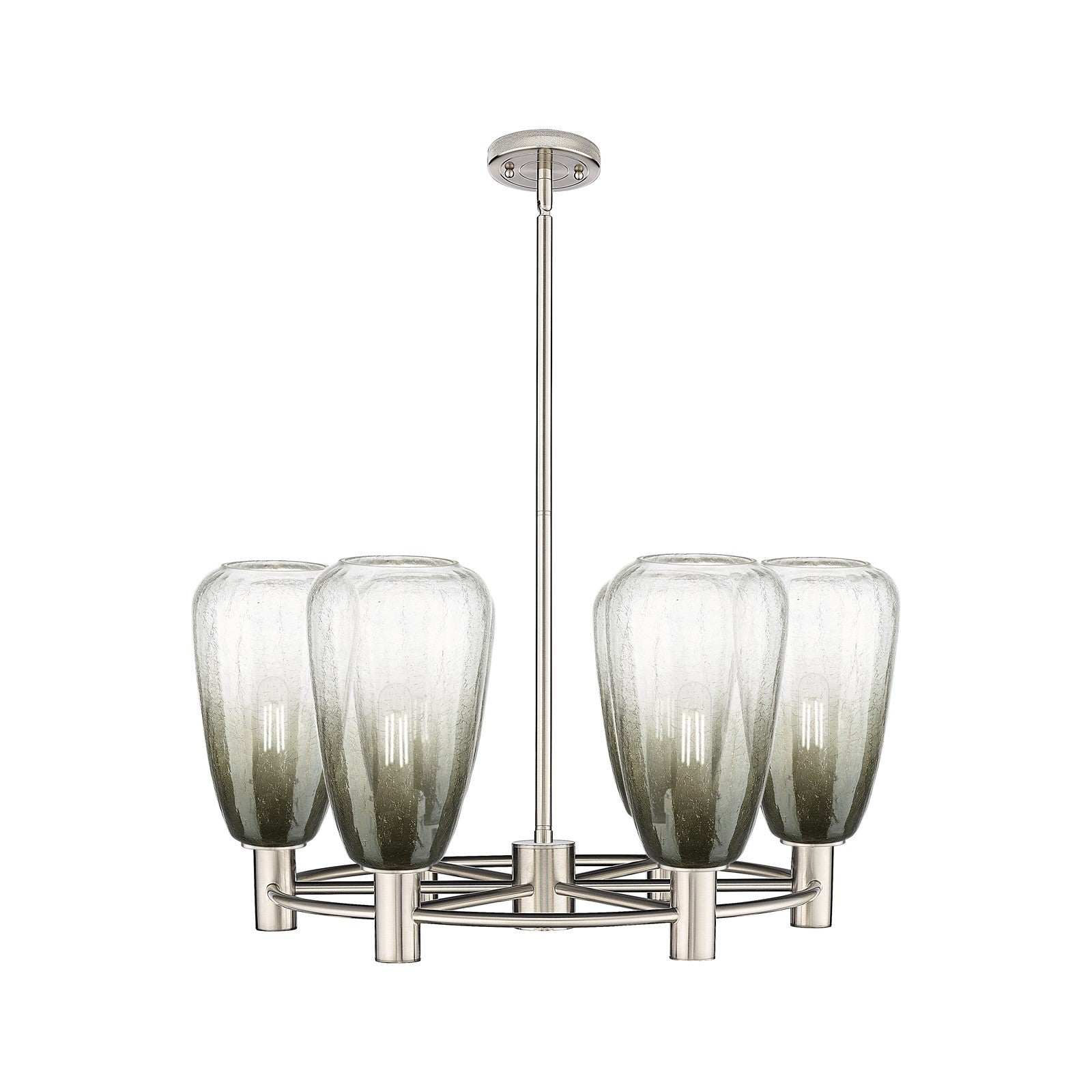 Innovations Brookhaven Almond 26in 6-Light Chandelier | Industrial Satin Nickel and Slate Glass | Dining Room & Kitchen | Model 434-6CR-SN-G480-6SL
