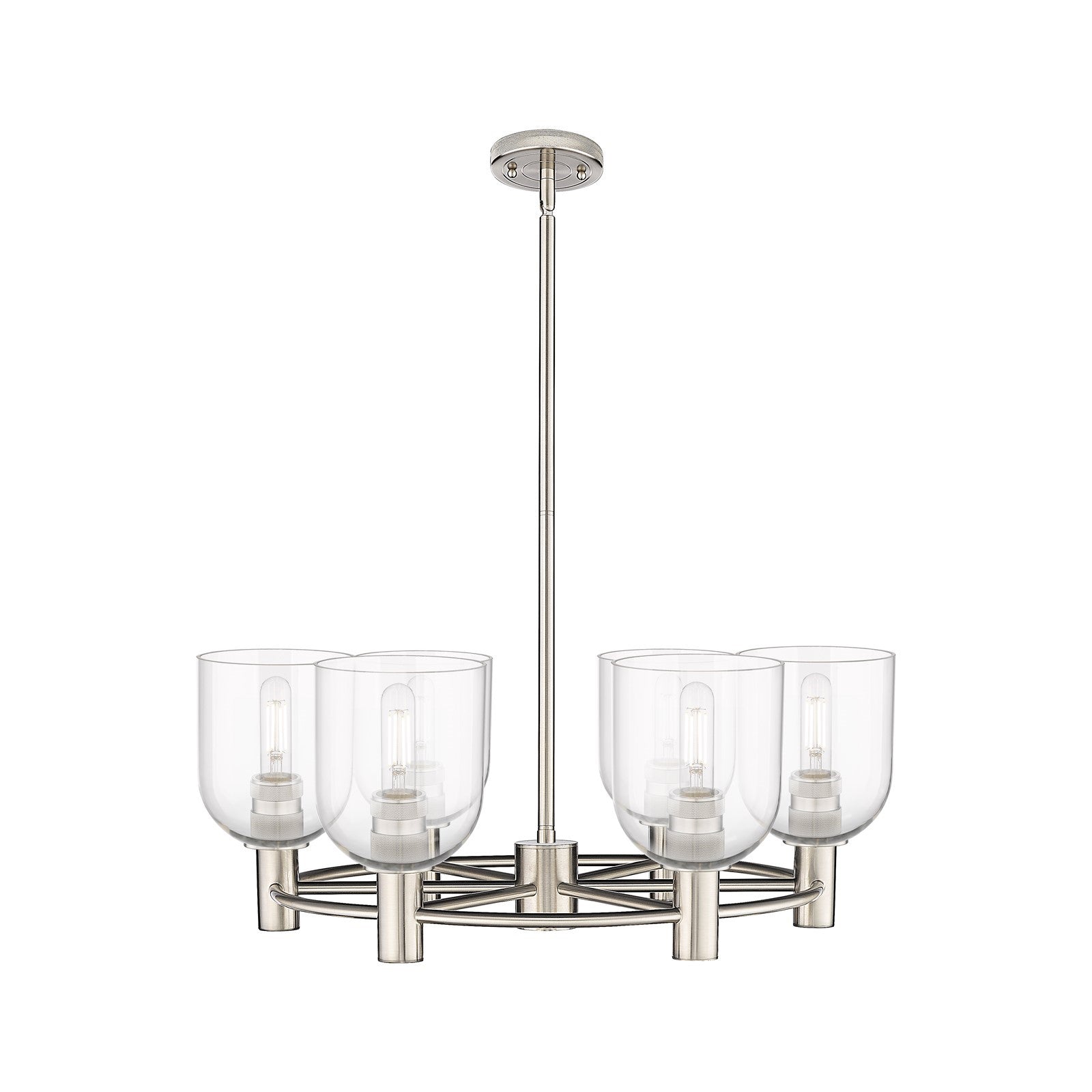 Innovations Bella 25in 6-Light Chandelier | Industrial Satin Nickel and Clear Glass | Kitchen Island & Dining Room | Model 434-6CR-SN-G558-6CL