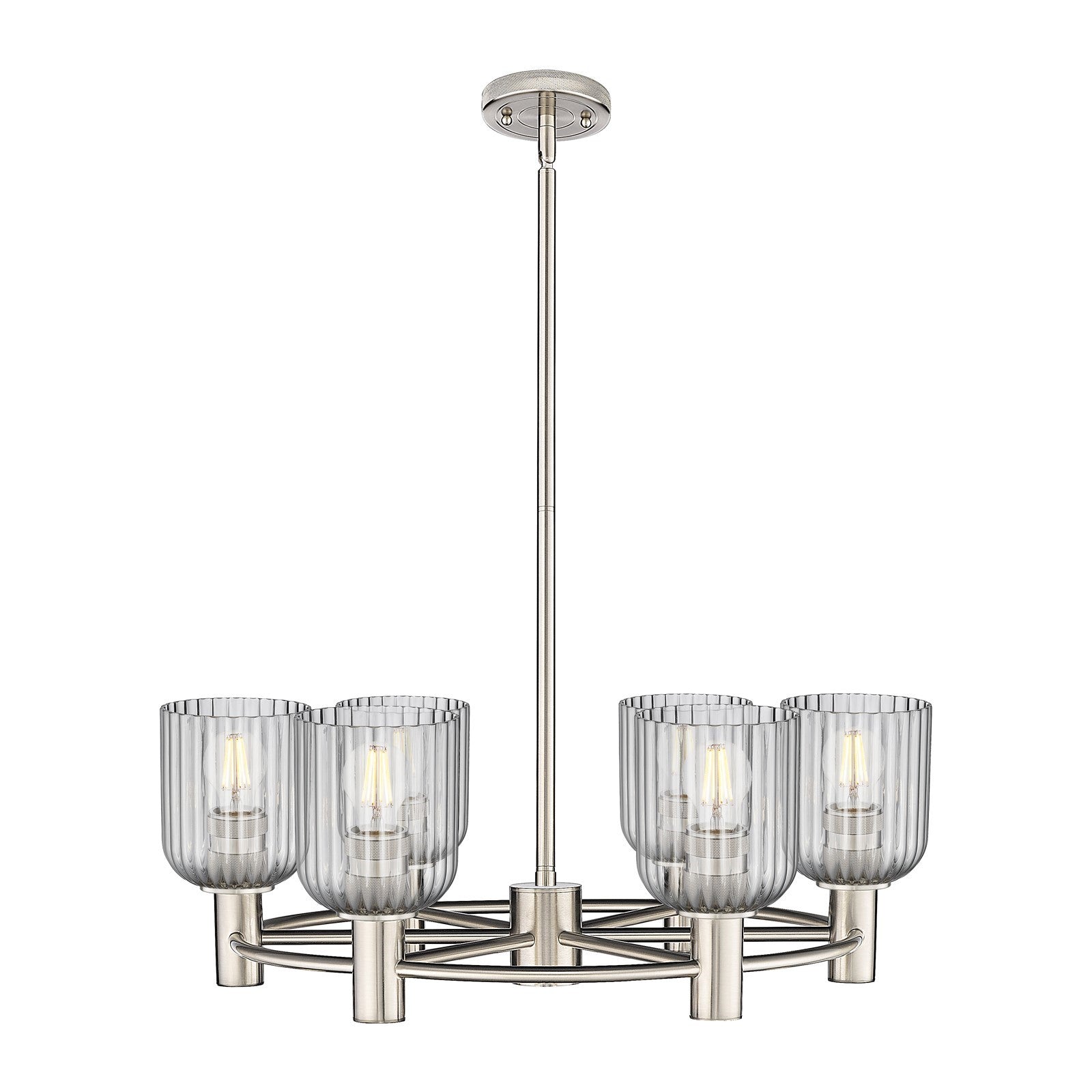 Innovations Crown Point 25in 6-Light Chandelier | Industrial Satin Nickel and Light Smoke Glass | Dining Room & Kitchen | Model 434-6CR-SN-G559-5SM