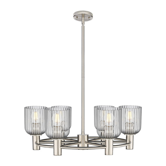 Innovations Crown Point 25in 6-Light Chandelier | Industrial Satin Nickel and Light Smoke Glass | Dining Room & Kitchen | Model 434-6CR-SN-G559-5SM
