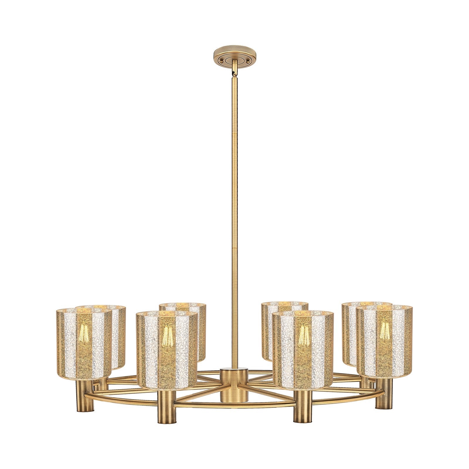 Innovations Cobbleskill 35in 8-Light Chandelier | Industrial Brushed Brass and Mercury Glass | Dining Room & Kitchen Island | Model 434-8CR-BB-G116