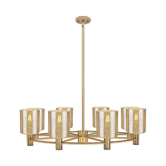 Innovations Cobbleskill 35in 8-Light Chandelier | Industrial Brushed Brass and Mercury Glass | Dining Room & Kitchen Island | Model 434-8CR-BB-G116