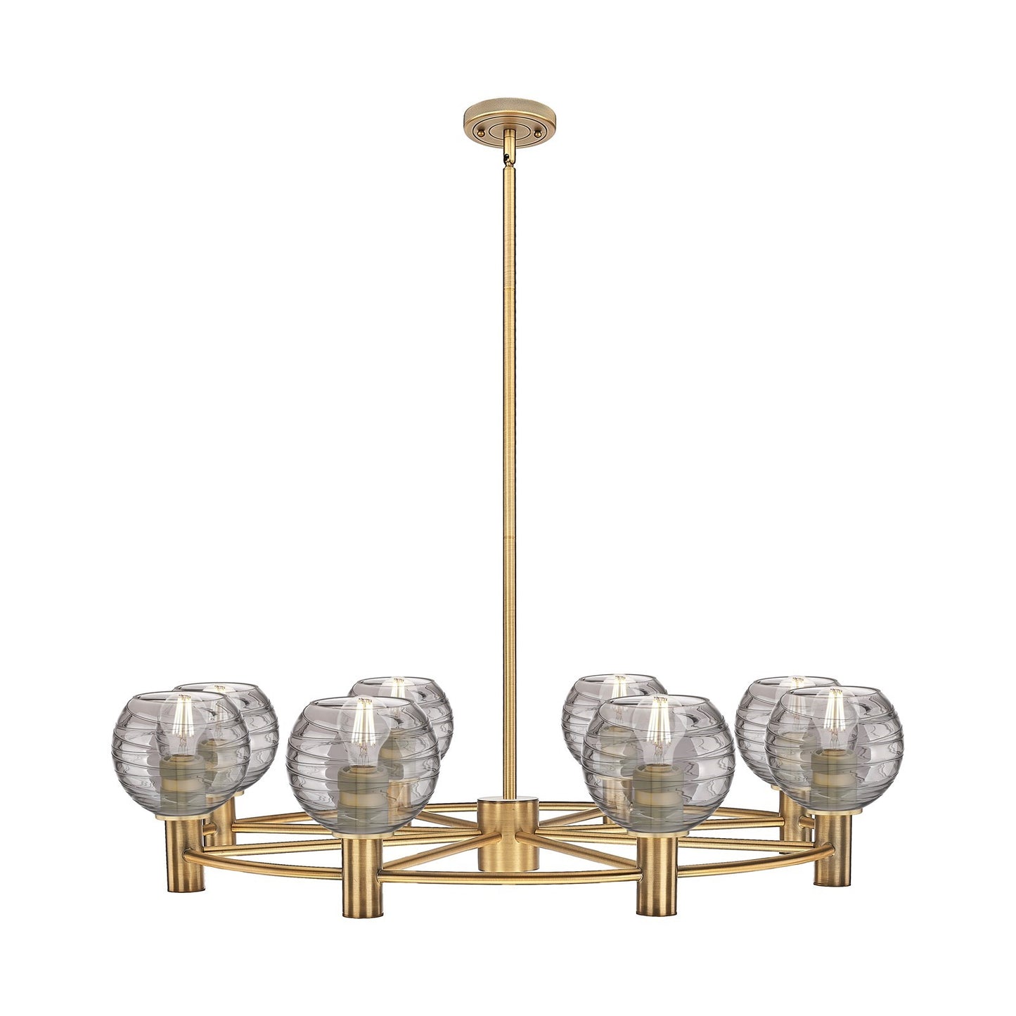 Innovations Crown Point 35in 8-Light Chandelier | Industrial Brushed Brass and Light Smoke Glass | Dining Room & Kitchen | Model 434-8CR-BB-G1213-6SM