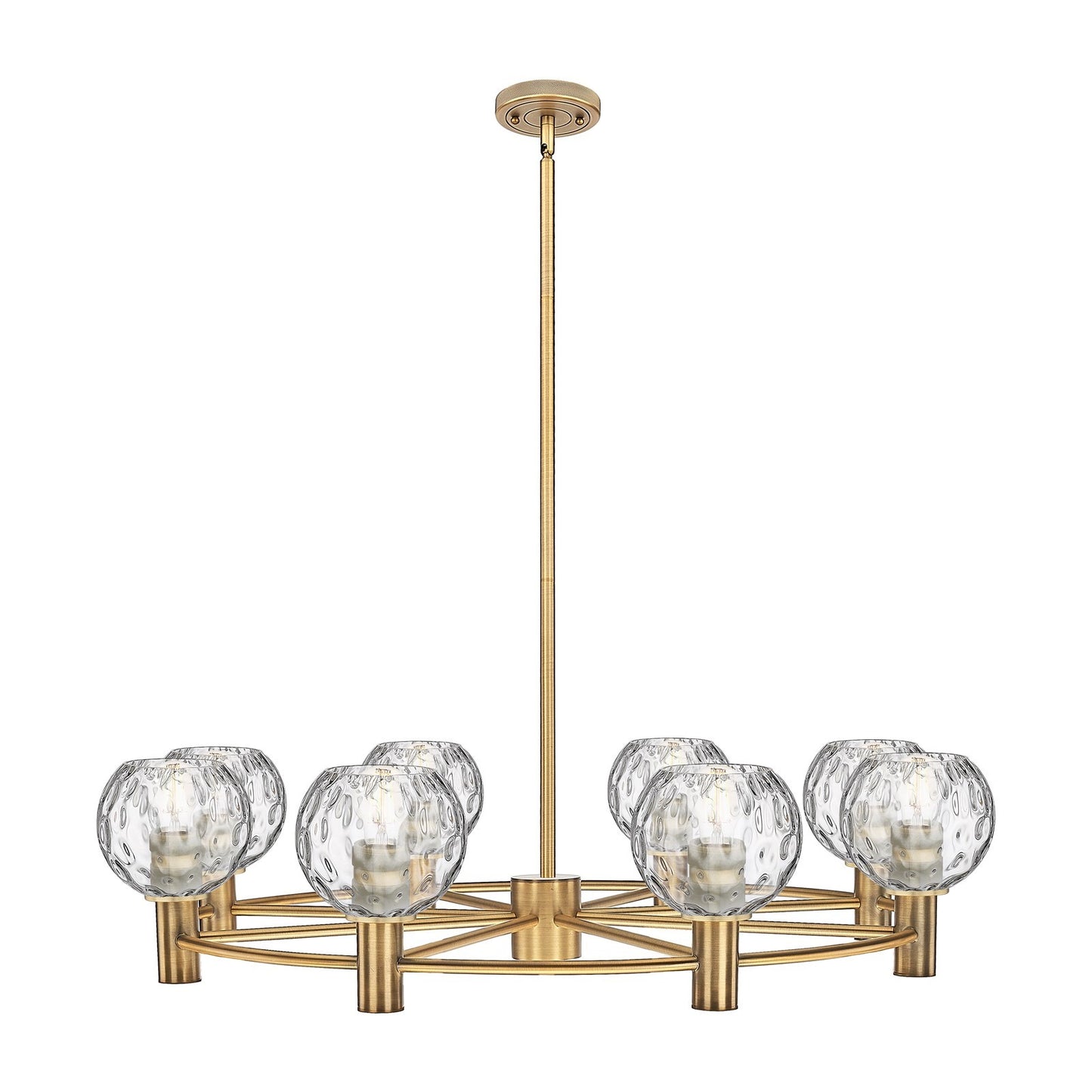 Innovations Athens Water Glass 35in 8-Light Chandelier | Industrial Brushed Brass and Clear Glass | Dining Room & Kitchen | Model 434-8CR-BB-G1215-6