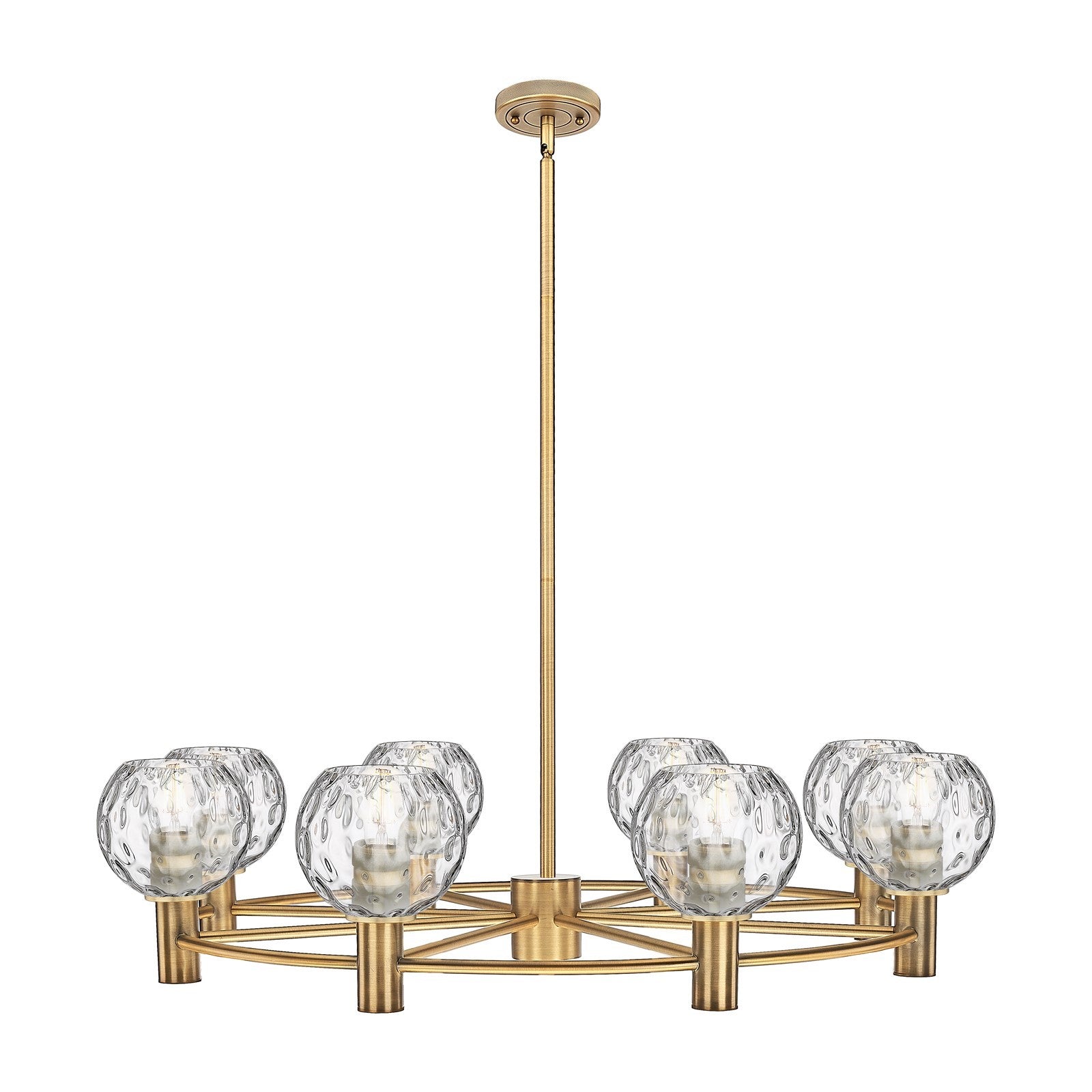 Innovations Athens Water Glass 35in 8-Light Chandelier | Industrial Brushed Brass and Clear Glass | Dining Room & Kitchen | Model 434-8CR-BB-G1215-6