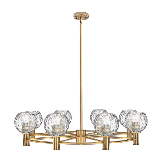 Innovations Athens Water Glass 35in 8-Light Chandelier | Industrial Brushed Brass and Clear Glass | Dining Room & Kitchen | Model 434-8CR-BB-G1215-6