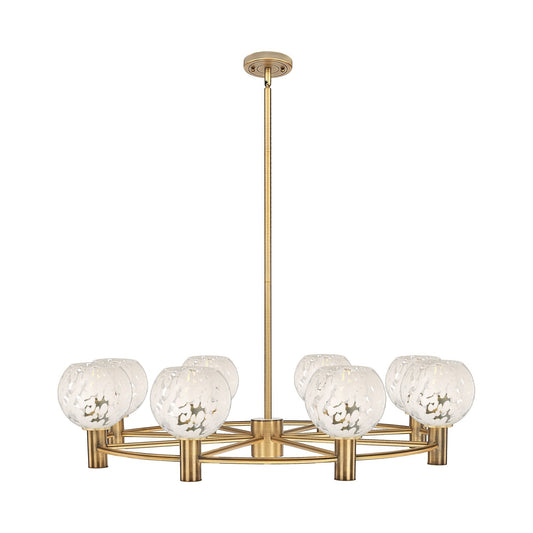 Innovations White Mouchette 36in 8-Light Chandelier | Industrial Brushed Brass and White Glass | Dining Room & Kitchen | Model 434-8CR-BB-G1216-6WM