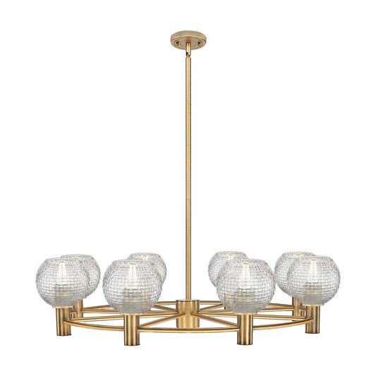 Innovations Athens 36in 8-Light Chandelier | Industrial Brushed Brass and Clear Basket Weave Glass | Dining Room | Model 434-8CR-BB-G122C-6CL