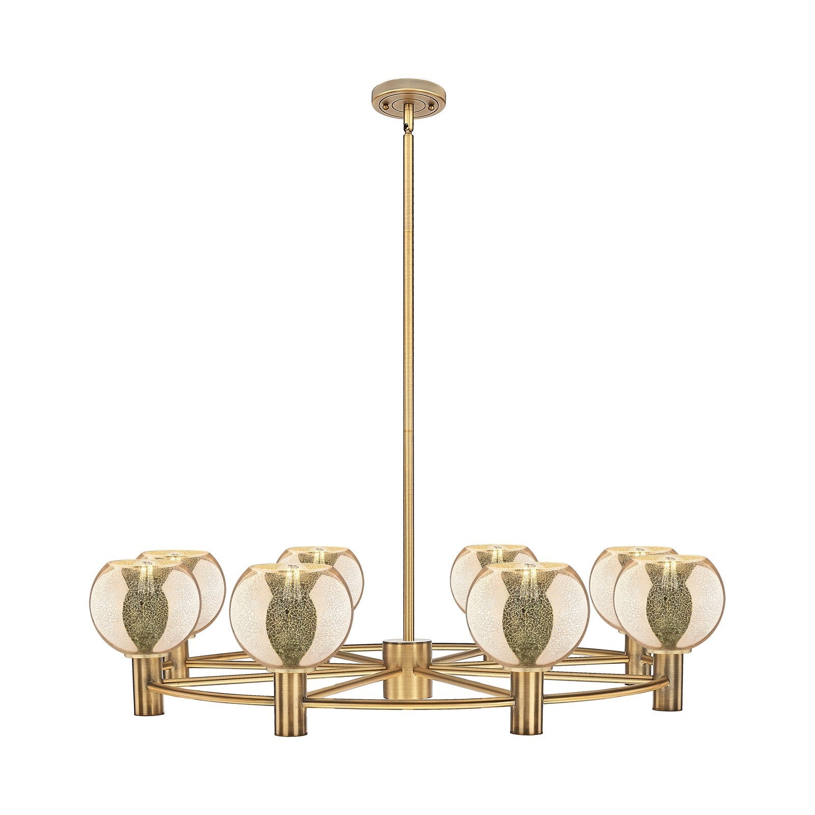 Innovations Athens 36in 8-Light Chandelier | Industrial Brushed Brass and Mercury Glass | Dining Room & Kitchen Island | Model 434-8CR-BB-G128-6