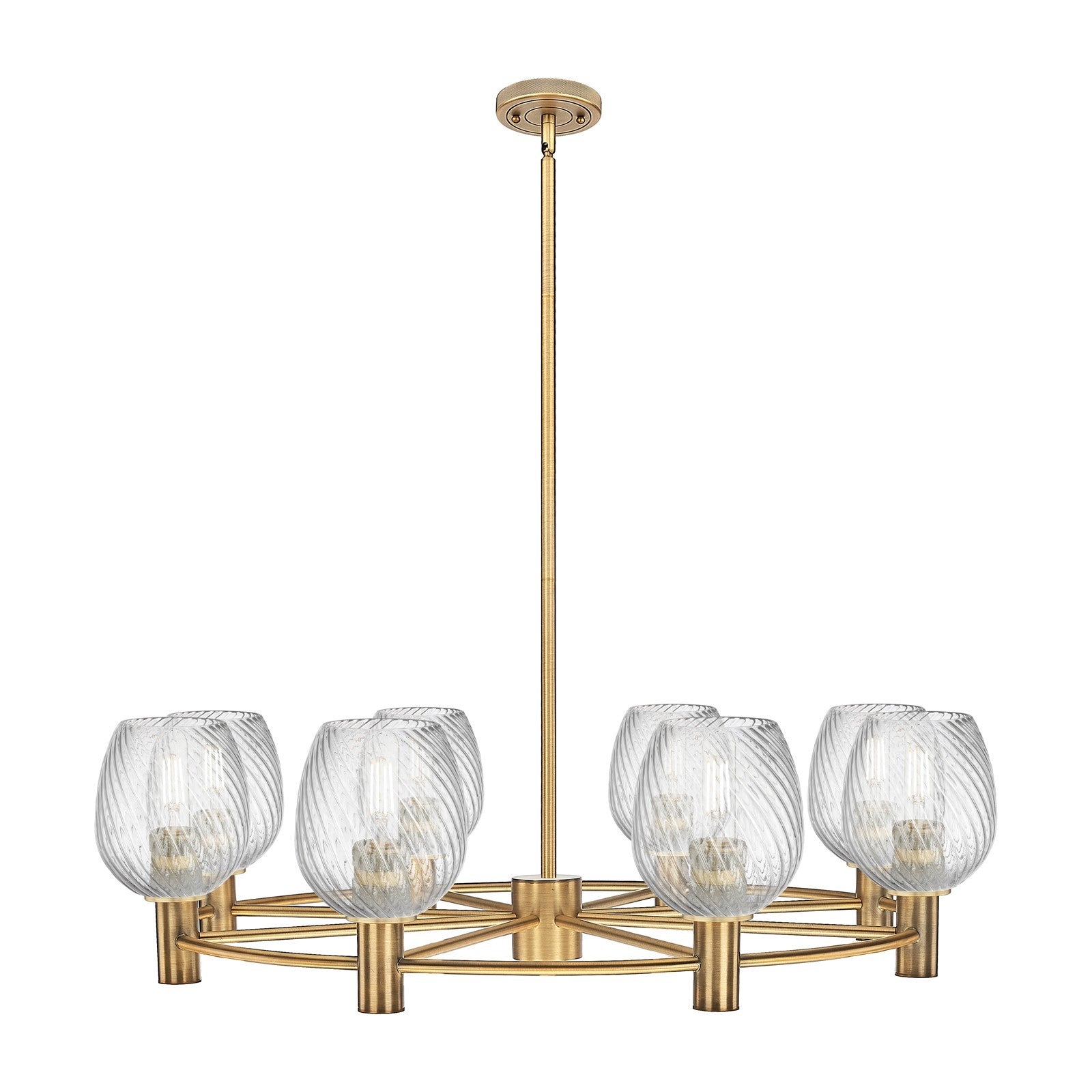 Innovations Salina 35in 8-Light Chandelier | Industrial Brushed Brass and Clear Spiral Fluted Glass | Dining Room & Living | Model 434-8CR-BB-G292