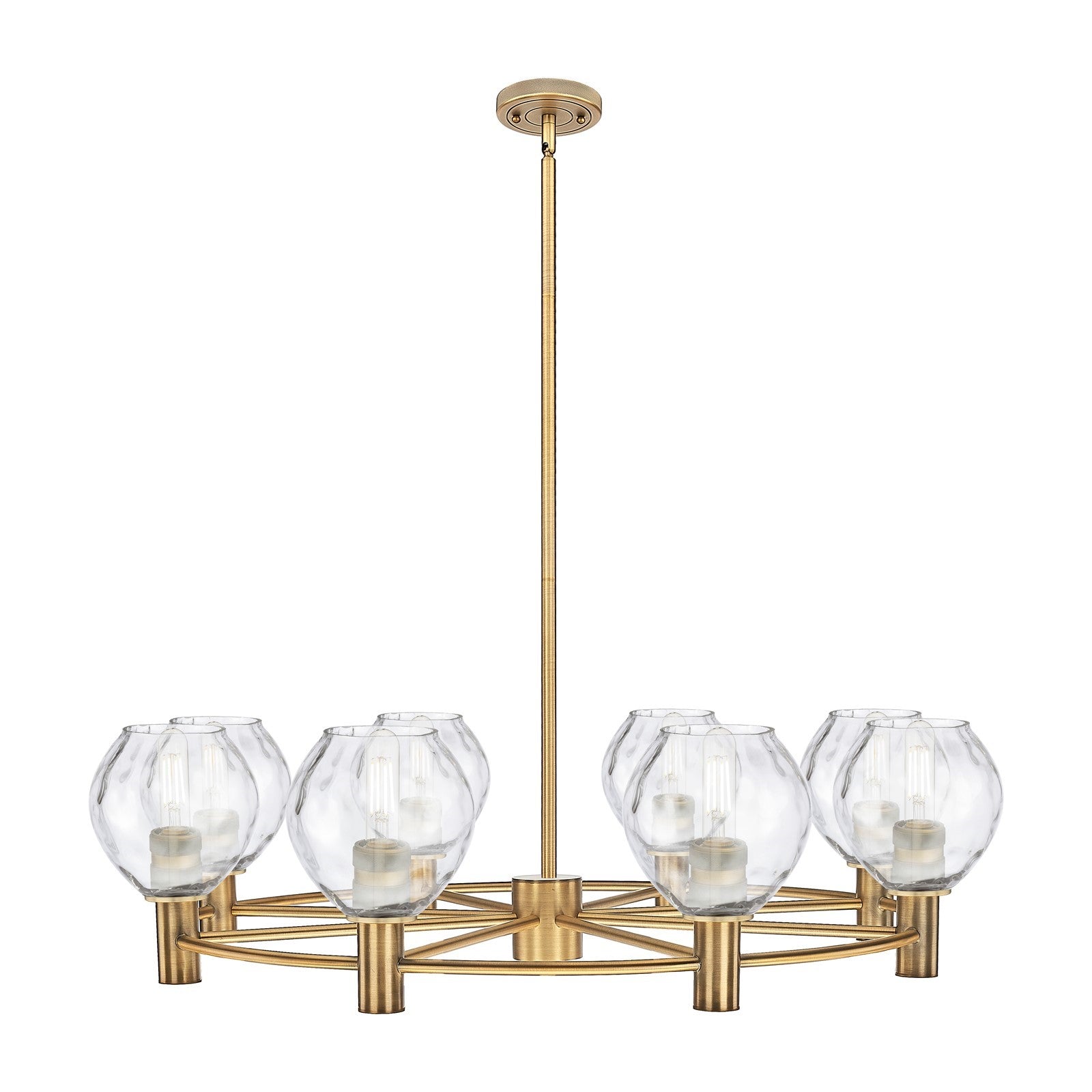 Innovations Waverly 36in 8-Light Chandelier | Industrial Brushed Brass and Clear Glass | Dining Room & Kitchen Island | Model 434-8CR-BB-G362