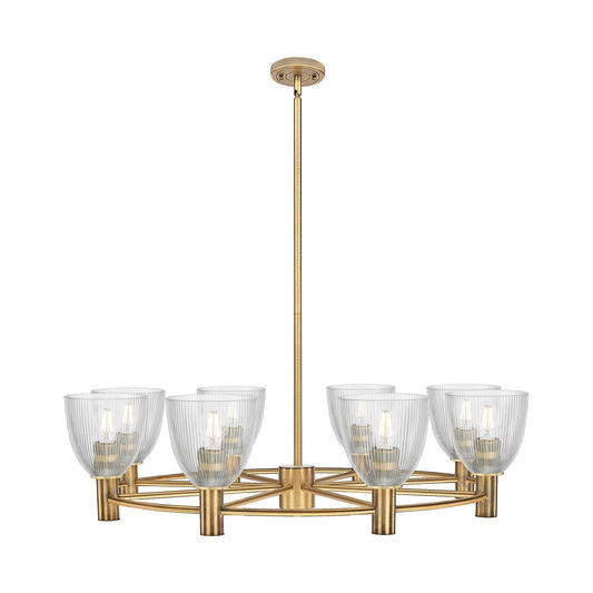 Innovations Castile 36in 8-Light Chandelier | Industrial Brushed Brass and Clear Glass | Dining Room & Kitchen Island | Model 434-8CR-BB-G382