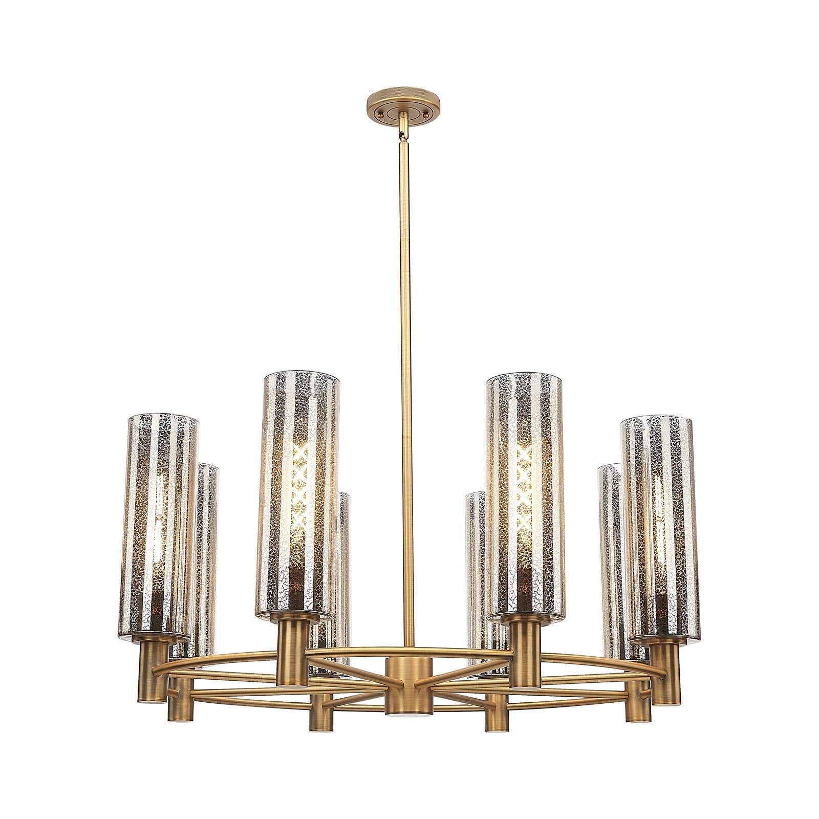 Innovations Crown Point 32in 8-Light Chandelier | Industrial Brushed Brass and Mercury Glass | Dining Room & Kitchen | Model 434-8CR-BB-G434-12ME
