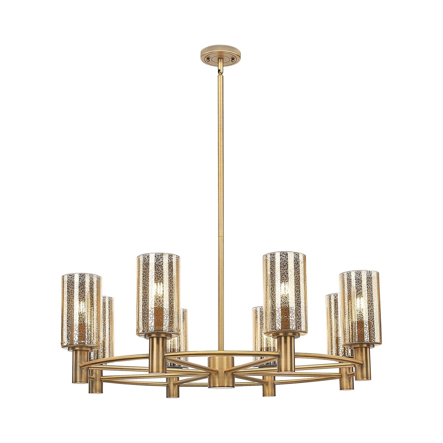 Innovations Crown Point 32in 8-Light Chandelier | Industrial Brushed Brass and Mercury Glass | Dining Room & Kitchen | Model 434-8CR-BB-G434-7ME