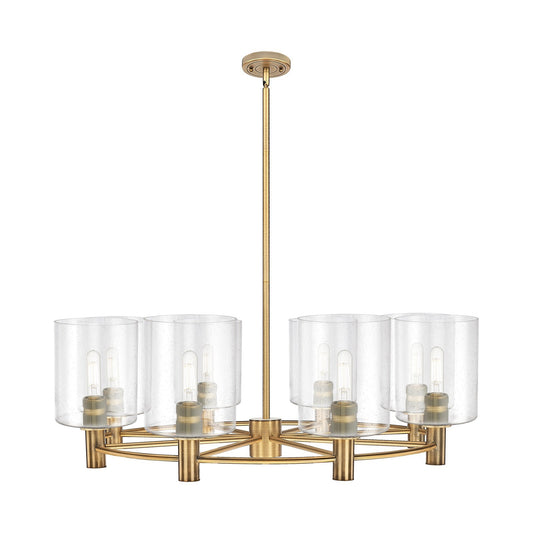 Innovations Paladin 37in 8-Light Chandelier | Industrial Brushed Brass and Seedy Glass | Dining Room & Kitchen Island | Model 434-8CR-BB-G4424-7