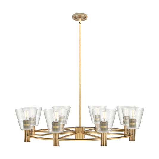 Innovations Caton 36in 8-Light Chandelier | Industrial Brushed Brass and Frosted Glass | Dining Room & Foyer | Model 434-8CR-BB-G454