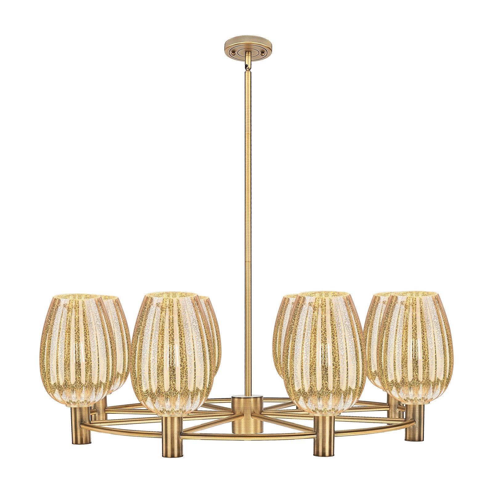 Innovations Preston Flute 36in 8-Light Chandelier | Industrial Brushed Brass and Mercury Glass | Kitchen Island & Dining | Model 434-8CR-BB-G457-6ME