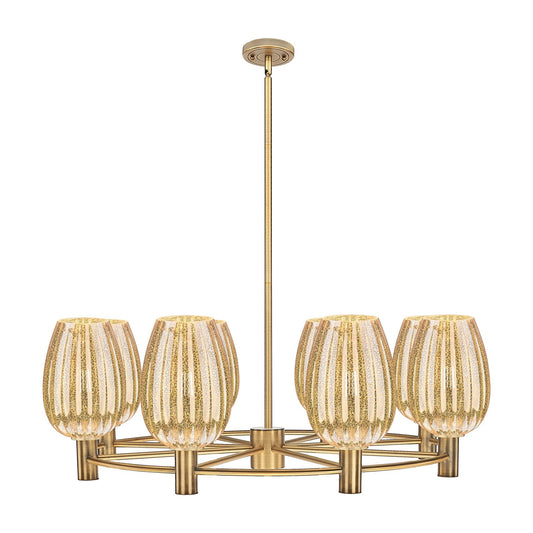 Innovations Preston Flute 36in 8-Light Chandelier | Industrial Brushed Brass and Mercury Glass | Kitchen Island & Dining | Model 434-8CR-BB-G457-6ME