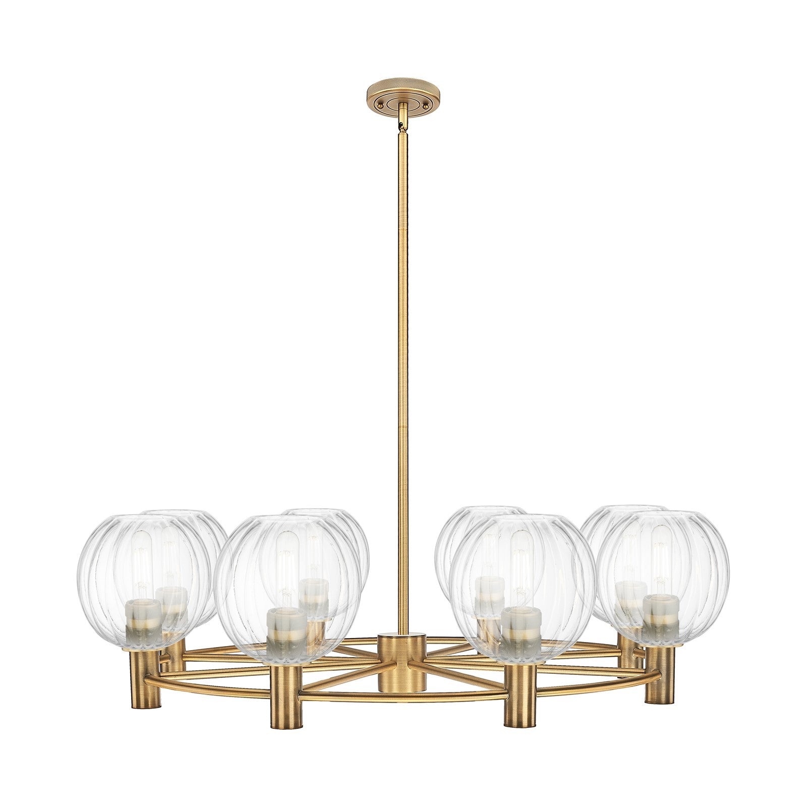 Innovations Preston Globe 37in 8-Light Chandelier | Industrial Brushed Brass and Clear Glass | Kitchen Island & Dining | Model 434-8CR-BB-G458-7CL