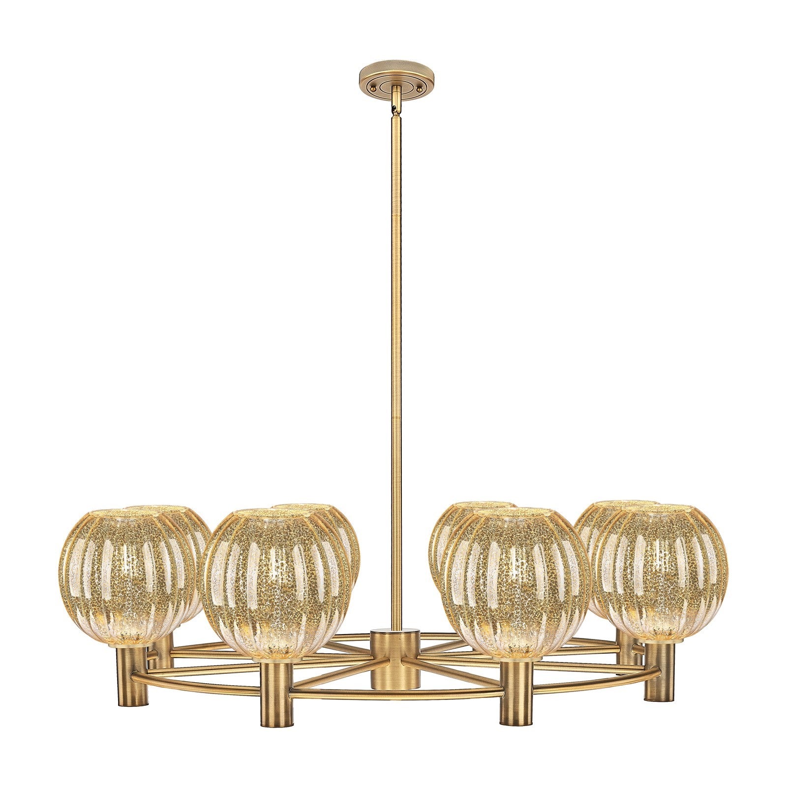 Innovations Preston Globe 37in 8-Light Chandelier | Industrial Brushed Brass and Mercury Glass | Kitchen Island & Dining | Model 434-8CR-BB-G458-7ME