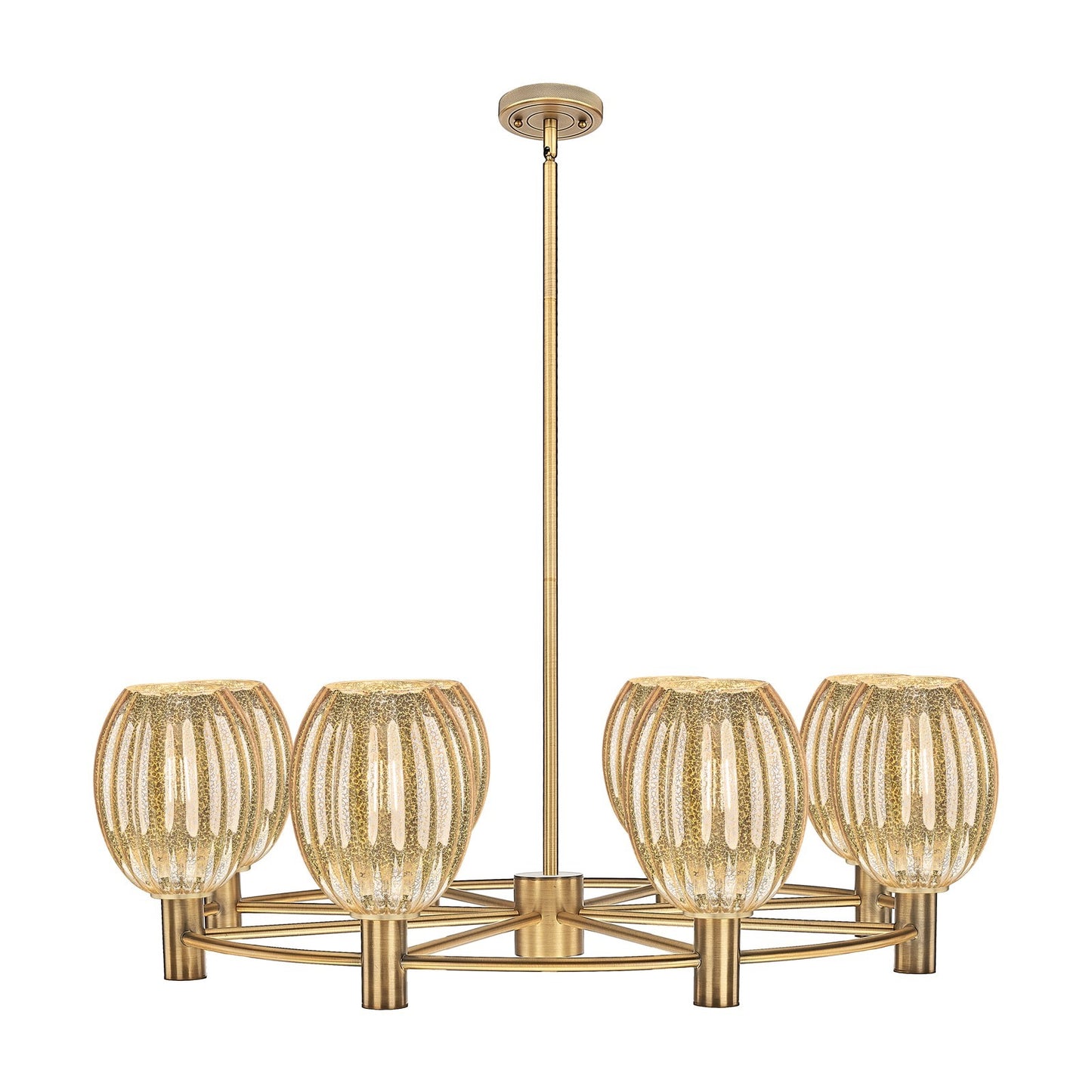 Innovations Preston Bulb 36in 8-Light Chandelier | Industrial Brushed Brass and Mercury Glass | Kitchen Island & Dining | Model 434-8CR-BB-G459-6ME