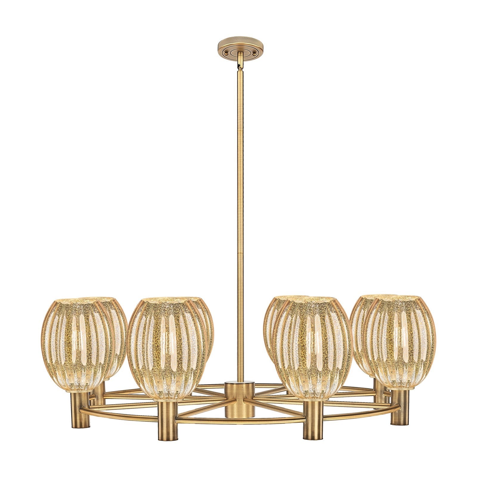 Innovations Preston Bulb 36in 8-Light Chandelier | Industrial Brushed Brass and Mercury Glass | Kitchen Island & Dining | Model 434-8CR-BB-G459-6ME