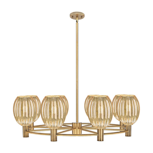 Innovations Preston Bulb 36in 8-Light Chandelier | Industrial Brushed Brass and Mercury Glass | Kitchen Island & Dining | Model 434-8CR-BB-G459-6ME