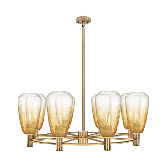 Innovations Brookhaven Almond 36in 8-Light Chandelier | Industrial Brushed Brass and Amber Glass | Dining Room & Foyer | Model 434-8CR-BB-G480-6AM