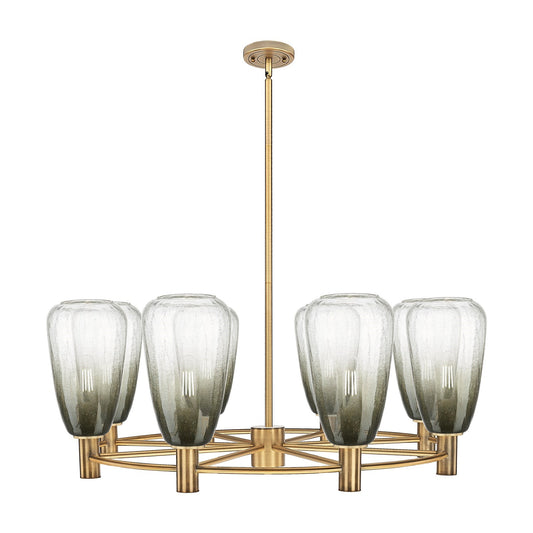 Innovations Brookhaven Almond 36in 8-Light Chandelier | Industrial Brushed Brass and Slate Glass | Dining Room & Foyer | Model 434-8CR-BB-G480-6SL