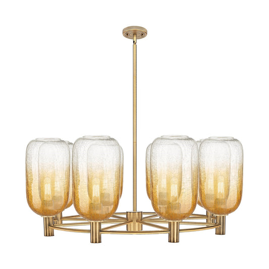 Innovations Brookhaven Cloche 36in 8-Light Chandelier | Industrial Brushed Brass and Amber Glass | Dining Room & Foyer | Model 434-8CR-BB-G482-7AM