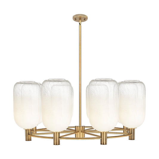 Innovations Brookhaven Cloche 36in 8-Light Chandelier | Industrial Brushed Brass and Opal Glass | Dining Room & Foyer | Model 434-8CR-BB-G482-7OP
