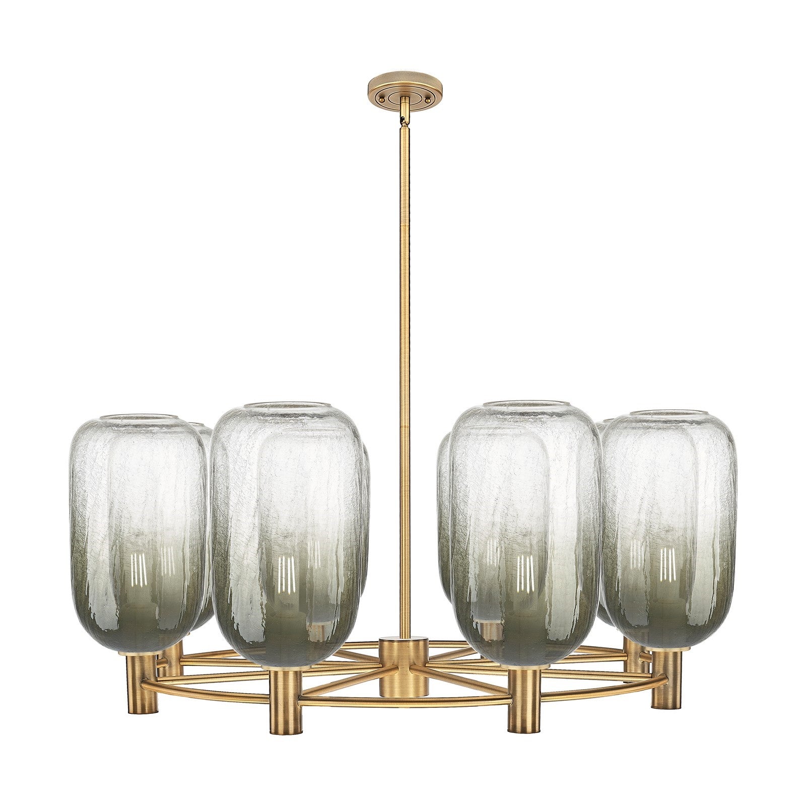 Innovations Brookhaven Cloche 36in 8-Light Chandelier | Industrial Brushed Brass and Slate Glass | Dining Room & Foyer | Model 434-8CR-BB-G482-7SL