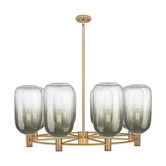 Innovations Brookhaven Cloche 36in 8-Light Chandelier | Industrial Brushed Brass and Slate Glass | Dining Room & Foyer | Model 434-8CR-BB-G482-7SL
